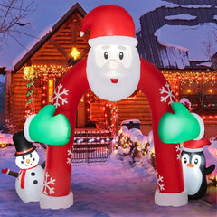 10 Feet Lighted Christmas Inflatable Archway with Snowman and Penguin by Costway