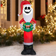 5 1/2' Jack Skellington Santa w/ Wreath by Gemmy Inflatables