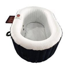 2 Person 145 Gallon Black and White Oval Inflatable Hot Tub Spa With Drink Tray and Cover by Aleko