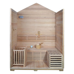 4 Person Stone Finish Outdoor Canadian Red Cedar Wood Wet Dry Sauna 4.5 kW ETL Electrical Heater by Aleko
