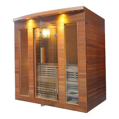 5 Person Clear Cedar Indoor Wet Dry Sauna with Exterior Lights 4.5 kW ETL Certified Heater by Aleko