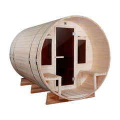 6 Person Outdoor White Pine Barrel Steam Sauna Front Porch Canopy - ETL Certified by Aleko