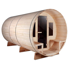 8 Person Outdoor White Pine Barrel Steam Sauna - Front Porch Canopy ETL Certified by Aleko