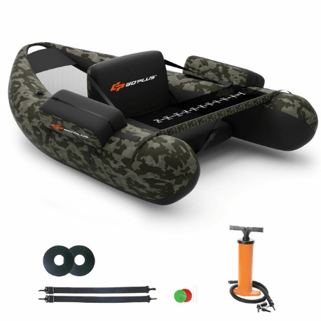 Inflatable Fishing Float Tube with Pump Storage Pockets and Fish Ruler Green