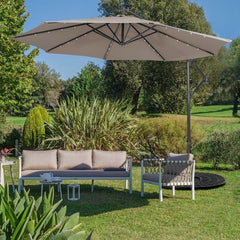 10 Feet Patio Solar Powered Cantilever Umbrella with Tilting System by Costway