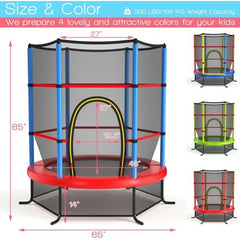 55 Inch Kids Recreational Trampoline Bouncing Jumping Mat with Enclosure Net by Costway