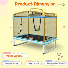 6 Feet Rectangle Trampoline with Swing Horizontal Bar and Safety Net by Costway