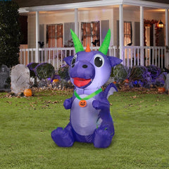 3 1/2' Halloween Purple Baby Dragon Sitting w/ Green Horns by Gemmy Inflatables