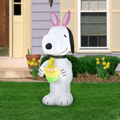 4' Peanuts Easter Snoopy Wearing Bunny Ears Holding Woodstock! by Gemmy Inflatable