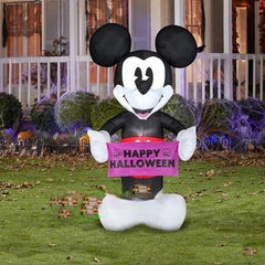 5' RETRO Disney Mickey Mouse Holding Happy Halloween Banner by Gemmy Inflatables