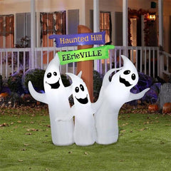 6' Halloween Ghost Trio w/ Signpost by Gemmy Inflatables