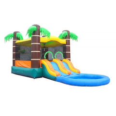 13.5'H Crossover Tropical Dual Lane Bounce House Slide with Pool with Blower by POGO
