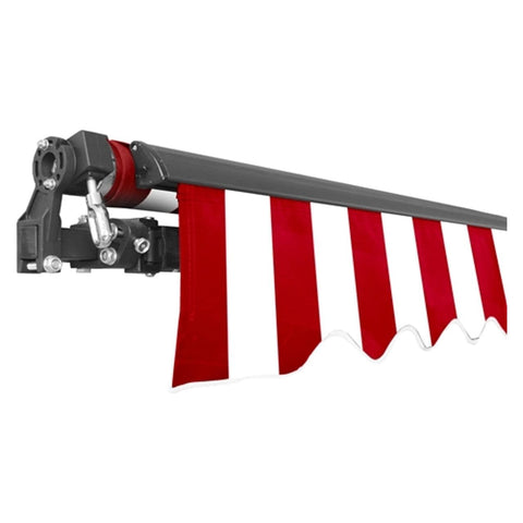 Aleko Awnings 10 x 8 Feet Red and White Stripes Motorized Retractable Black Frame Patio Awning by Aleko 703980254615 ABM10X8RWSTR05-AP 10x8 Ft Red White Stripes Motorized Black Frame Awning Aleko