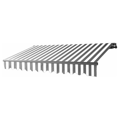Aleko Awnings 16 x 10 Feet Gray and White Stripes Motorized Retractable Black Frame Patio Awning by Aleko ABM16X10GREYWHT-AP 16x10 Ft Gray White Stripes Motorized Black Frame Patio Awning Aleko