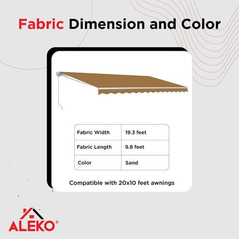 Aleko Awnings 20x10 Feet Sand Retractable Awning Fabric Replacement by Aleko 013964950212 FAB20x10SAND31-AP