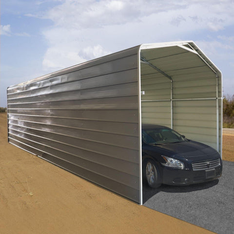 Aleko Saunas 12W x 28L x 10H ft. Gray Metal Carport with Corrugated Roof and Sidewall Panels by Aleko 703980263181 CPMS12X28GY-AP 12Wx28Lx 10H ft. Gray Metal Carport Roof Sidewall Panels Aleko