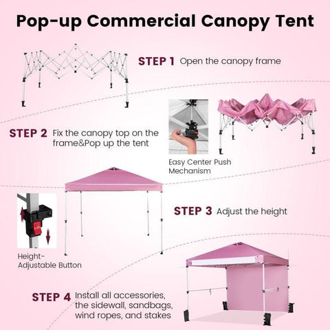 Costway Canopies & Gazebos 10 x 10 Feet Foldable Commercial Pop-up Canopy with Roller Bag and Banner Strip by Costway 10 x 10 Feet Foldable Commercial Pop-up Canopy Roller Bag Banner Strip
