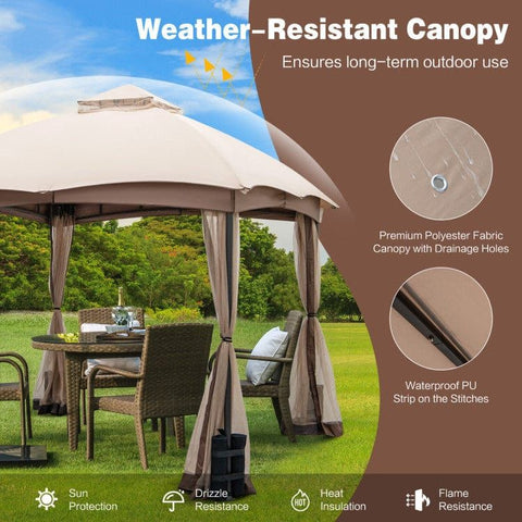 Costway Canopies & Gazebos 10 X 10 Feet Patio Double-Vent Gazebo with Privacy Netting and 4 Sandbags by Costway 16953278 10 X 10 Feet Patio Double-Vent Gazebo w/ Privacy Netting & 4 Sandbags 