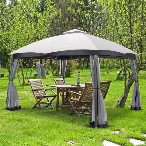 Costway Canopies & Gazebos 10 x 12 Feet Patio Double-Vent Canopy with Privacy Netting and 4 Sandbags by Costway 61479285 10 x 12 Feet Patio Double-Vent Canopy w/ Privacy Netting & 4 Sandbags 