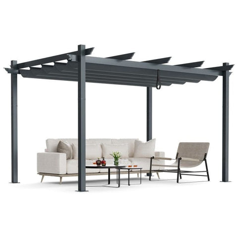 Costway Canopies & Gazebos 10 x 13 Feet Outdoor Aluminum Retractable Pergola Canopy Shelter by Costway 25473619-Gray 10 x 13 Feet Outdoor Aluminum Retractable Pergola Canopy Shelter 