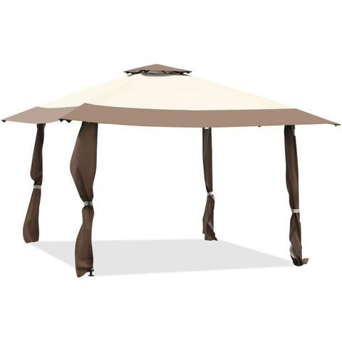 Costway Canopies & Gazebos Brown 13 x 13 Feet Pop Up Gazebo Tent with Carry Bag for Patio Garden by Costway 05376812-BR 13 x 13 Feet Pop Up Gazebo Tent w/ Carry Bag for Patio Garden Costway 