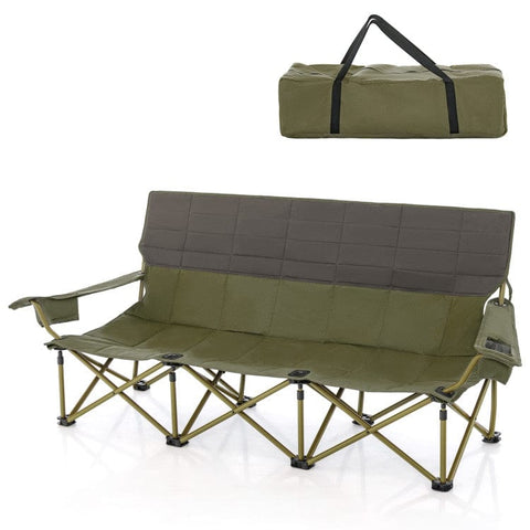 Costway Folding Chairs & Stools 3 Person Folding Camping Chair with 2 Cup Holders Cotton Padding & Storage Bag by Costway