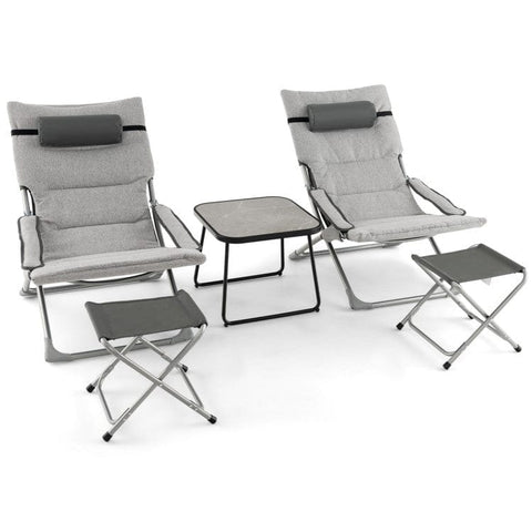 Costway Folding Chairs & Stools 5-Piece Patio Sling Chair Set Folding Lounge Chairs with Footrests and Coffee Table by Costway 2 Pack 5-Position Outdoor Folding Backpack Beach Table Chair Costway