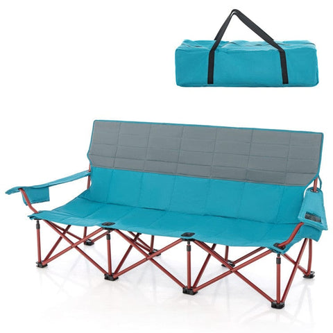 Costway Folding Chairs & Stools Blue 3 Person Folding Camping Chair with 2 Cup Holders Cotton Padding & Storage Bag by Costway 46938125-Blue