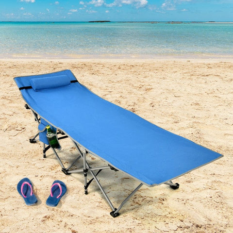 Costway Folding Chairs & Stools Folding Camping Cot with Side Storage Pocket Detachable Headrest by Costway Folding Camping Cot w/ Side Storage Pocket Detachable Headrest Costway