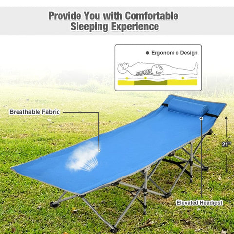 Costway Folding Chairs & Stools Folding Camping Cot with Side Storage Pocket Detachable Headrest by Costway Folding Camping Cot w/ Side Storage Pocket Detachable Headrest Costway