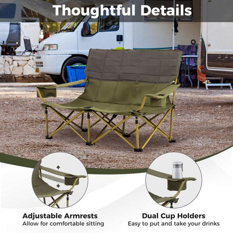 Costway Folding Chairs & Stools Oversized Camping Chair Folding Loveseat Camping Couch with Cup Holders & Thick Padding by Costway Portable Camping Chair 400 LBS Metal Frame Anti-Slip Feet by Costway