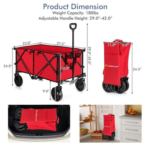 costway Food Service Carts Outdoor Folding Wagon Cart with Adjustable Handle and Universal Wheels by Costway