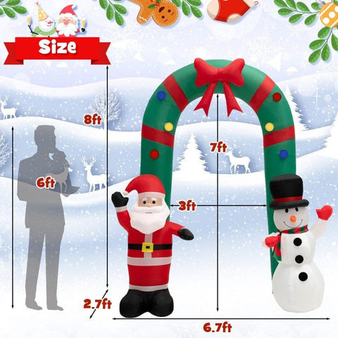 Costway Holiday Ornaments 8 Feet Christmas Inflatable Archway with Santa Claus and Snowman by Costway 32795814 8 Feet Christmas Inflatable Archway with Santa Claus and Snowman