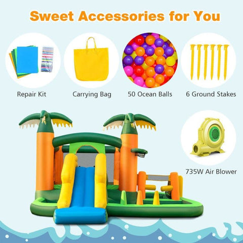 Costway Inflatable Bouncers 8-in-1 Tropical Inflatable Bounce Castle with 2 Ball Pits Slide and Tunnel by Costway 8in1 Tropical Inflatable Bounce Castle 2 Ball Slide Tunnel Costway