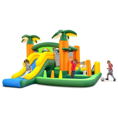 8-in-1 Tropical Inflatable Bounce Castle with 2 Ball Pits Slide and Tunnel by Costway