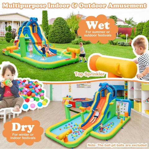 Costway Inflatable Bouncers Inflatable Water Slide with Splash Pool and Climbing Wall for Oudoor Indoor by Costway