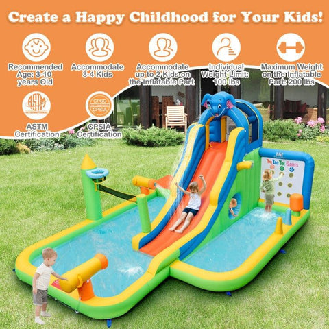 Costway Inflatable Bouncers Inflatable Water Slide with Splash Pool and Climbing Wall for Outdoor Indoor by Costway Inflatable Water Slide Splash Pool Wall Outdoor Indoor Costway
