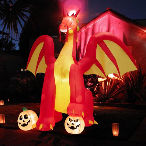 Costway Inflatable Party Decorations 10 Feet Outdoor Halloween Decor Giant Inflatable Animated Fire Dragon with Built-in LED Lights by Costway 58437690 10' Halloween Decor Giant Inflatable Animated Fire Dragon LED Lights