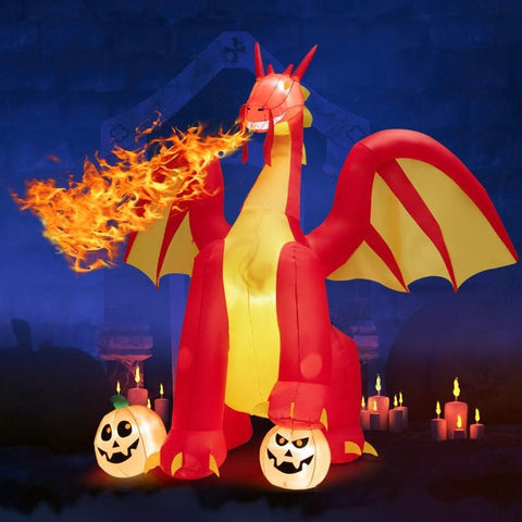 Costway Inflatable Party Decorations 10 Feet Outdoor Halloween Decor Giant Inflatable Animated Fire Dragon with Built-in LED Lights by Costway 58437690 10' Halloween Decor Giant Inflatable Animated Fire Dragon LED Lights