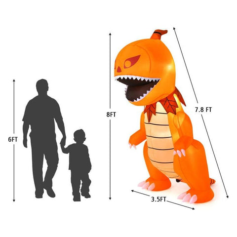 Costway Inflatable Party Decorations 8 Feet Halloween Inflatable Pumpkin Head Dinosaur with LED Lights and 4 Stakes by Costway 10' Halloween Decor Giant Inflatable Animated Fire Dragon LED Lights