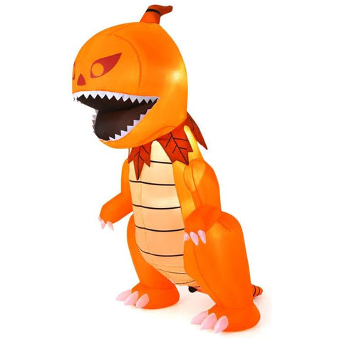 Costway Inflatable Party Decorations 8 Feet Halloween Inflatable Pumpkin Head Dinosaur with LED Lights and 4 Stakes by Costway 80697514 8 Ft Halloween Inflatable Pumpkin Head Dinosaur LED Lights & 4 Stakes