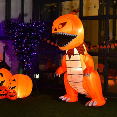 Costway Inflatable Party Decorations 8 Feet Halloween Inflatable Pumpkin Head Dinosaur with LED Lights and 4 Stakes by Costway 80697514 8 Ft Halloween Inflatable Pumpkin Head Dinosaur LED Lights & 4 Stakes