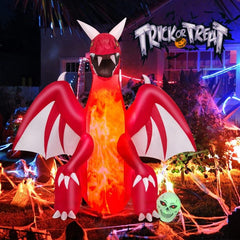 8 Feet Halloween Inflatables Blow-up Red Dragon with Wings Skull by Costway