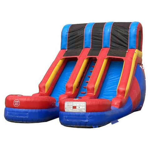Eagle Bounce Inflatable Bouncers 15'H Dual Lane Ren n Blue Slide by Eagle Bounce