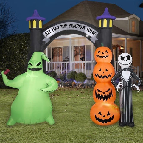 Gemmy Inflatables Christmas Inflatables 10' Jack Skellington and Oogie Boogie Archway w/ Pumpkins by Gemmy Inflatables 229005 10' Jack Skellington Oogie Boogie Archway Pumpkins  Gemmy Inflatables
