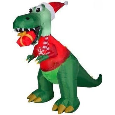 Gemmy Inflatables Christmas Inflatables 8 1/2' Inflatable Christmas T-Rex Dinosaur w/ Gift by Gemmy Inflatable 3 1/2' Christmas T-Rex Dinosaur Wearing Santa Hat & Red Scarf Gemmy