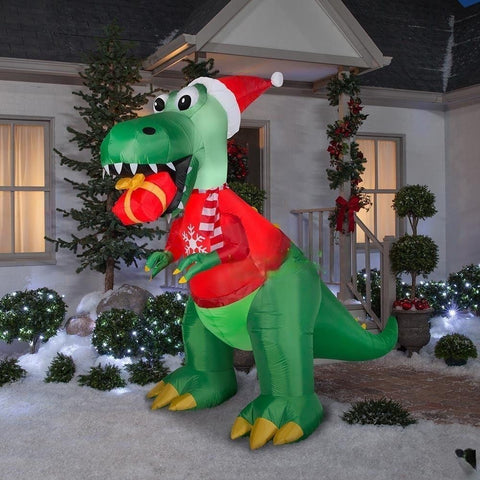 Gemmy Inflatables Christmas Inflatables 8 1/2' Inflatable Christmas T-Rex Dinosaur w/ Gift by Gemmy Inflatable 881903