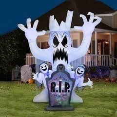 10'H Halloween ShortCircuit Floating Ghost w/ Tombstone by Gemmy Inflatable