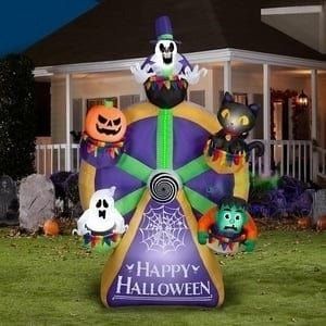 Gemmy Inflatables Halloween Inflatables 9.5'H Animated Halloween Ferris Wheel w/ Micro LED by Gemmy Inflatable 10 1/2' Short Circuit Ghosts Tombstone by Gemmy Inflatable