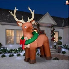 10.5' Mixed Media Giant Reindeer w/ Wreath by Gemmy Inflatables